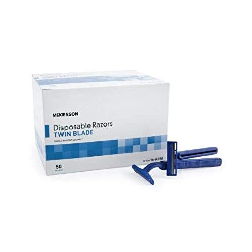 McKesson Disposable Razors [50 Count] – Twin Blade Bulk Shaving Razors for Men & Women, Stainless Steel, Blue, Single-Use for Medical Clinics, Tattoo, Travel, Camping & Salon Care