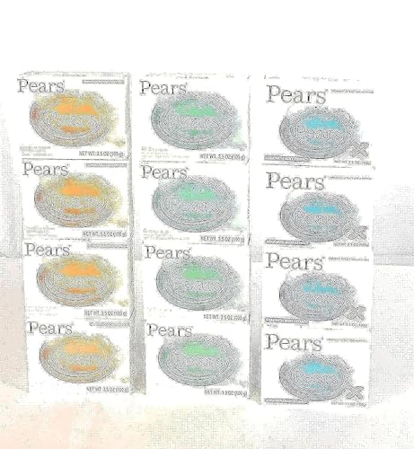 Pears Glycerin Soap Variety 12-Pack – Transparent Amber, Blue & Green Bars for Soft, Glowing Skin, 3.53 Oz Ea