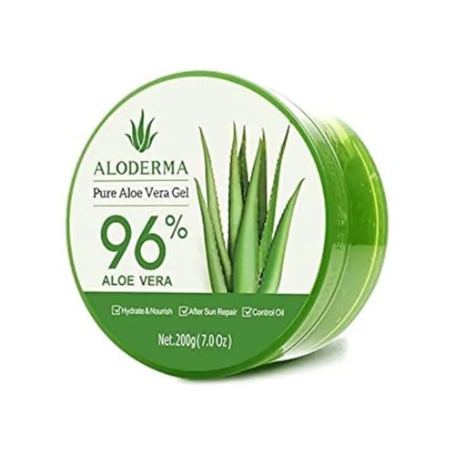 Aloderma Organic Aloe Vera Gel for Face & Body, 96% Pure Aloe Gel Made within 12 Hours of Harvest, Ideal for Skin, Scalp, & Hair Hydration, Calming Moisturizer for Soothing After Sun Care, 7.05oz