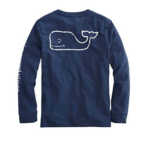 vineyard vines Boys' Long Sleeve Vintage Whale Pocket T-Shirt, Blue Blazer, Medium
