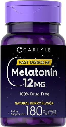 Carlyle Melatonin 12 mg Fast Dissolve 180 Tablets | Drug Free | Natural Berry Flavor | Vegetarian, Non-GMO, Gluten Free