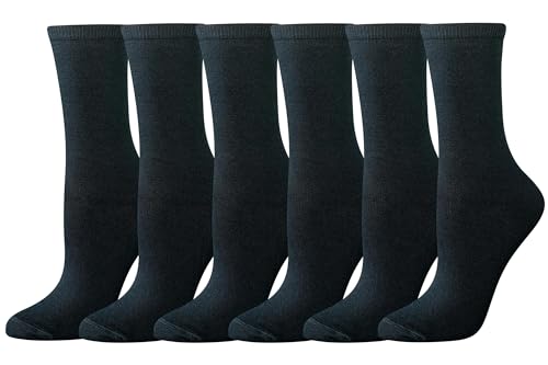 Amazon Essentials Women's Crew Socks, Cotton, 6 Pairs, Black, 6-9