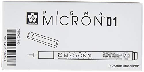 Sakura 50150 Micron Pen,01-0....Tip,Black Ink,Box of 12 Pens