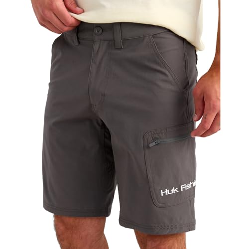 Huk Men's Standard Next Level Quick-Drying Performance Fishing Shorts, Charcoal-10.5", X-Large
