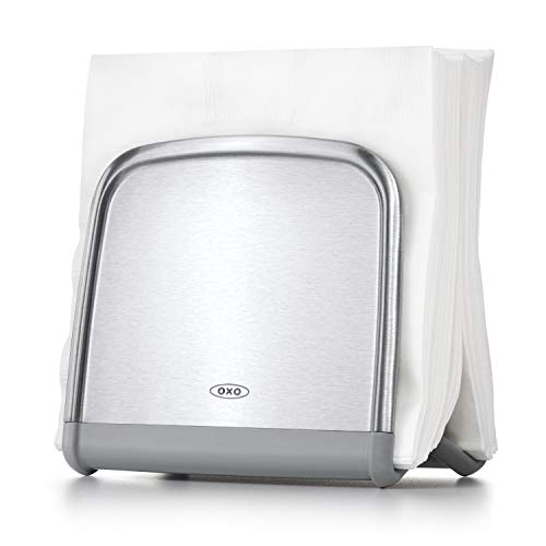 OXO Good Grips Neat Napkin HolderNapkin Holder for Table, Rotating Metal Napkin Dispenser with Salt and Pepper Shakers 