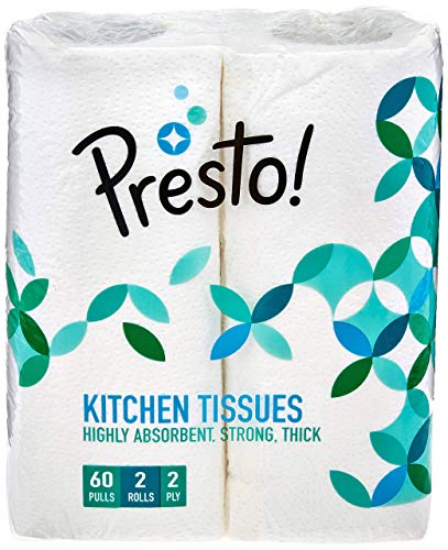 Amazon Brand - Presto! 2 Ply Kitchen Tissue Paper Roll | 120 Pulls | 60 Kitchen Towels X 2 Rolls | Soft And Highly Absorbent | 100% Natural Virgin Cel