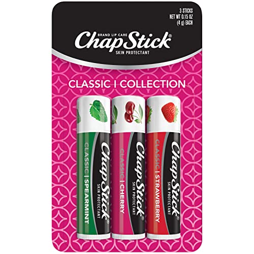 ChapStick Lip Care Set, Classic Collection 3-Pack – Spearmint, Cherry, and Strawberry Lip Balm, 0.15 Oz Ea