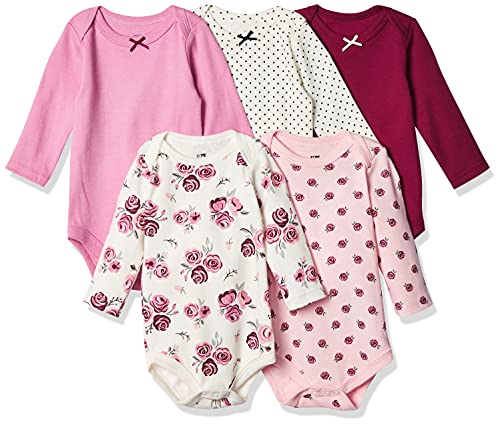 Hudson Baby Unisex Baby Cotton Long-sleeve Bodysuits, Rose, 0-3 Months