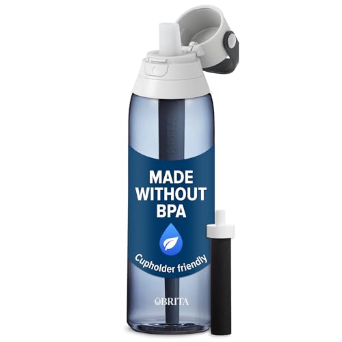 Brita Hard-Sided Plastic Premium Filtering Water Bottle, BPA-Free, Reusable, Replaces 300 Plastic Water Bottles, Filter Lasts 2 Months or 40 Gallons, Includes 1 Filter, Night Sky - 26 oz.