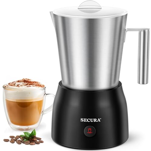 Secura 17oz Electric Milk Frother and Steamer, Stainless Steel Detachable Milk Jug, 4-in-1 Hot &amp; Cold Foam Maker for