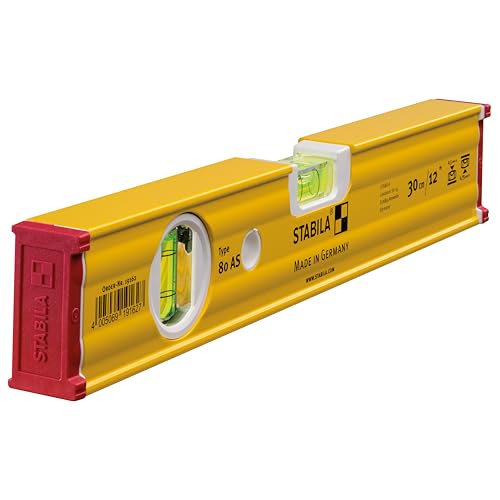 (-40%) STABILA Wasserwaage Type 80 AS, 30 cm, verstärktes Alu-Profil, 1 Horizontal-1 Vertikal-Libelle, integrierte Rutsch-Stopper, Made in Germany