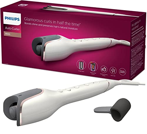 (-38%) Philips automatischer Lockenstab 8000 Series, Lockenwickler/Curler mit MoistureProtect Technologie, 27 verschiedene Stylingoptionen, Weiß, Modell BHB878/00