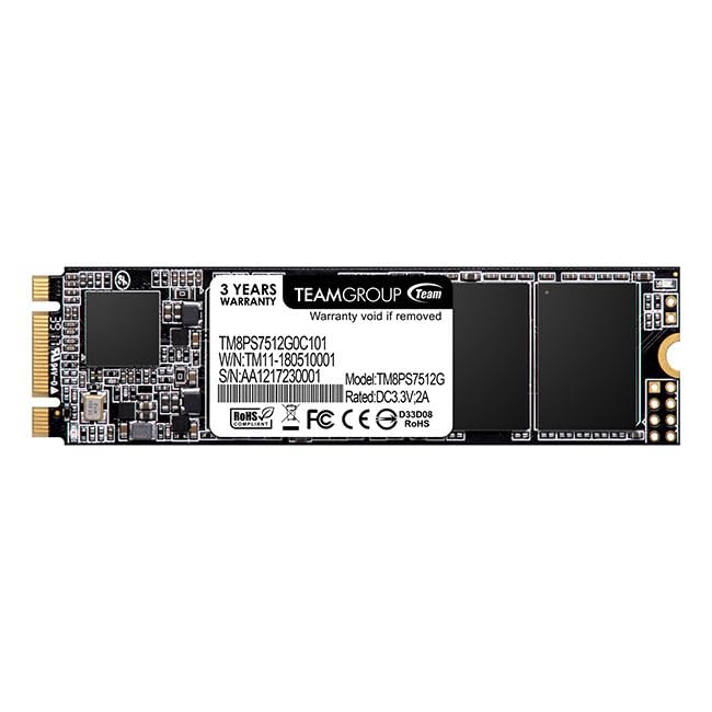 TEAMGROUP MS30 512GB with SLC Cache 3D NAND TLC M.2 2280 SATA III 6Gb/s Internal Solid State Drive SSD (Read/Write Speed up to 530/430 MB/s) Compatible with Laptop & PC Desktop TM8PS7512G0C101