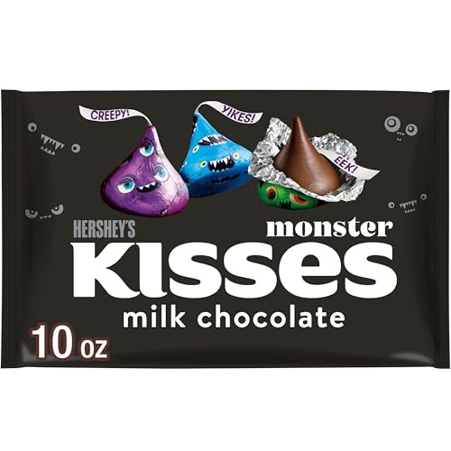 HERSHEY'S KISSES Milk Chocolate Monster Foil, Halloween Candy Bag, 10 oz