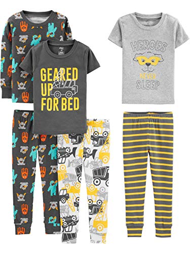 Simple Joys by Carter's Toddler Boy's 6-Piece Snug Fit Cotton Pajama Set Sleepwear, construction, 5T