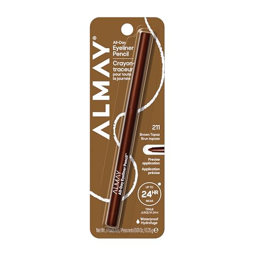 Almay All-Day Eyeliner Pencil, Hypoallergenic, Cruelty-Free, Smudge-Proof, Ophthalmologist Tested, Long Wearing and Water Resistant, Brown Topaz, 0.01 oz