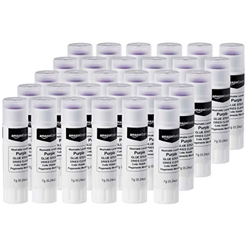 Amazon Basics Purple Washable School Glue Sticks, Dries Clear, 0.24-oz Stick, 30-Pack