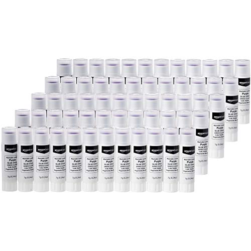 Amazon Basics Purple Washable School Glue Sticks, Dries Clear, Non-Toxic, 0.24-oz Stick, 60-Pack