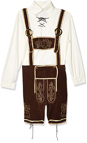 Spooktacular Creations Halloween Men Oktoberfest Costume Set, Lederhosen Men with German Bavarian Hat, Beer Costume, Adults Halloween Brown Outfit for Beer Festival Party (Large)