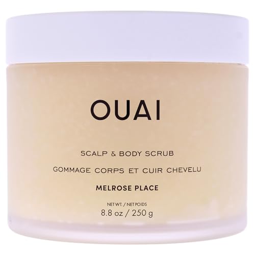 OUAI Scalp & Body Scrub, Melrose Place - Exfoliating Body Scrub with Sugar & Coconut Oil Blend for Smooth, Moisturized Skin - Gentle Scalp Exfoliator for Removing Product Build Up (8.8 Oz)
