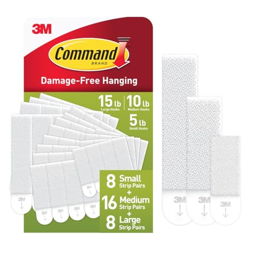 Command 15, 10, & 5 lb Large, Medium and Small Picture Hanging Strips 32 Assorted Pairs (64 Command Strips), Damage-Free Picture Hangers, Wall Hanging for Home Decor, White Adhesive