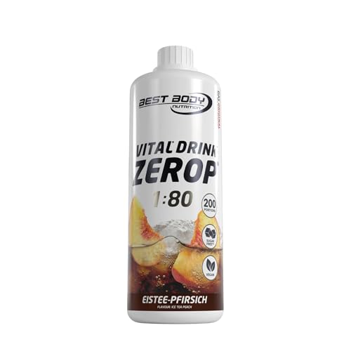(-47%) Best Body Nutrition ZEROP Vital Zuckerfreies Getränkekonzentrat Sirup Eistee-Pfirsich Ohne Aspartam 1 L ergibt 80 L Getränk Fitness Drink mit Vitaminen B1 B6 Niacin Kalorienarm Wassersprudler