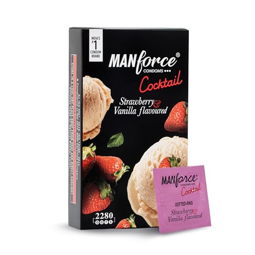 Manforce Cocktail Condoms with Dotted-Rings, Strawberry & Vanilla Flavoured- 10 Pieces