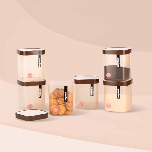 Nayasa Fusion 1000 ml BPA Free Food Grade Airtight Kitchen Storage Stackable Containers - Set of 6 | Brown