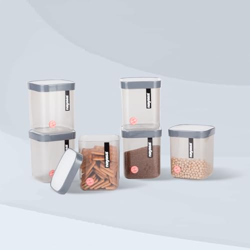 Nayasa Fusion 1000 ml BPA Free Food Grade Airtight Kitchen Storage Stackable Containers - Set of 6 | Grey