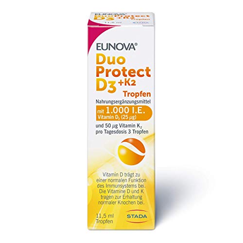 (-28%) EUNOVA D3 + K2 DuoProtect 1000 I.E. Tropfen - Vitamin D & K Nahrungsergänzungsmittel für Immunsystem, Knochen & Muskeln, Vegetarisch, ohne Laktose & Gluten, 11,5 ml