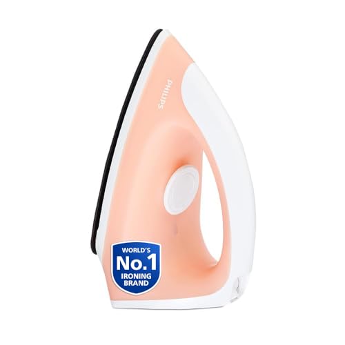 Philips GC097/50 Dry Iron, 750W | Light & Easy to Use, Powerful Heat up, comfortable wide grip, Black Non Stick Soleplate, Peach