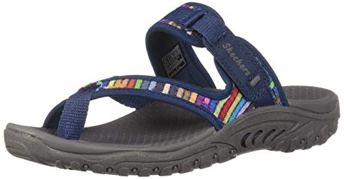Skechers Women's Reggae-Mad Swag-Toe Thong Woven Sandal, Navy, 8