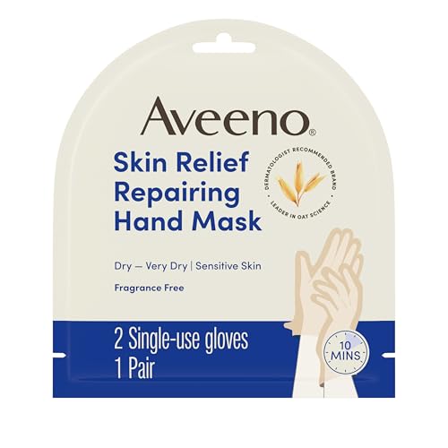 Aveeno Skin Relief Repairing Hand Mask, Moisturizing Gloves with Prebiotic Oat & Shea Butter for Very Dry Skin, Hand Care for Sensitive Skin, Fragrance-Free, 1 Pair of Single-Use Gloves