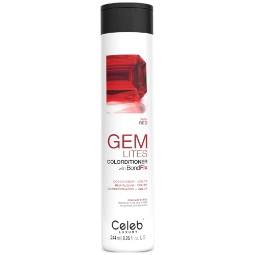 Celeb Luxury Gem Lites Ruby Red Colorditioner, Color Depositing Conditioner with Bondfix Bond Rebuilder, Semi Permanent Hair Colour Glaze, Maintains and Refreshes Red and Deep Red Tones