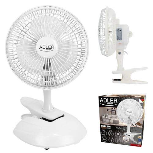 🔥 STARKER PREIS (-37%) Adler AD 7317 Tischventilator mit Clip, Tragbarer, Klingen Durchmesser 15cm, 2 Geschwindigkeitsstufen, Mini Ventilator, Klein, Weiß, 30W, Einheitsgröße