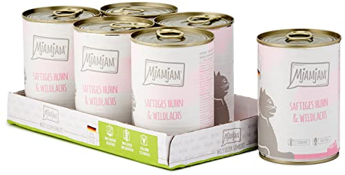 (-31%) MjAMjAM - Premium Nassfutter für Katzen - saftiges Huhn und Wildlachs, 6er Pack (6 x 400 g), getreidefrei mit extra viel Fleisch