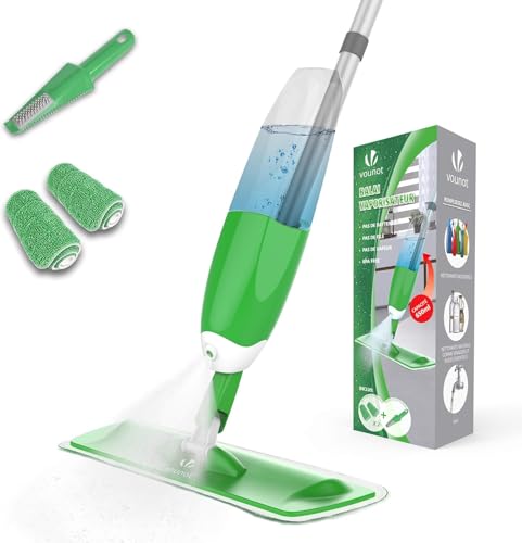 VOUNOT® Spray Mop for Cleaning Floors, Microfibre Mop with 2 Washable Pades & 650ml Refillable Bottle, 360 Degree Spin for Hardwood, Marble, Tile, Laminate, Green