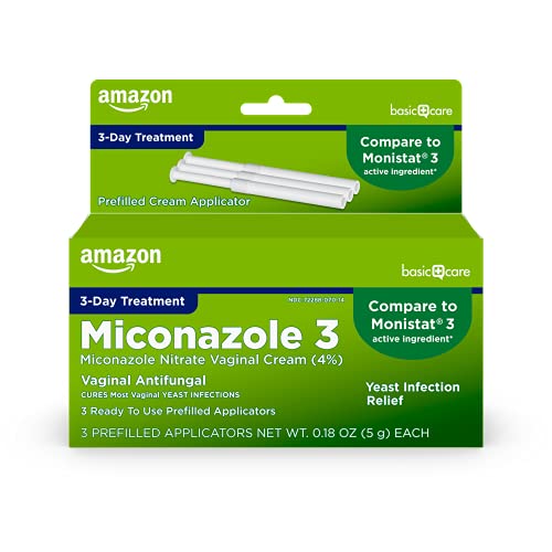 Amazon Basic Care Miconazole Nitrate Vaginal Cream (4 Percent), 3-day Yeast Infection Treatment for Women, 0.18 ounce - 3 count (Pack of 1)