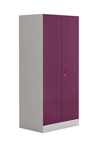 Slimline 2-Door Steel Almirah | Cupboard for Clothes, Textured Purple, 1-Year Warranty, 2 Shelves