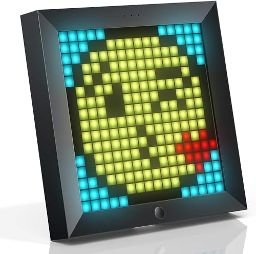 (-37%) Divoom Pixoo Pixel Art Digitaler Bilderrahmen, Programmierbares 16 * 16 RGB LED Panel, Smart Clock mit Social Media Benachrichtigung, 7.18 Zoll Home Dekor Kalender Uhr, Gaming Gadgets (Schwarz)