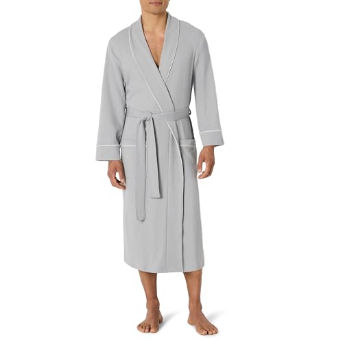 Amazon Essentials Men's Lightweight Waffle Bathrobe (Available in Big & Tall), Light Grey, Medium-Large