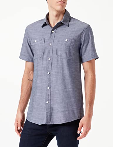 Amazon Essentials Men's Regular-Fit, Short-Sleeve Button-Down Chambray Shirt - Grey, Large