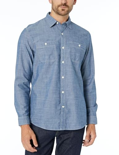 Amazon Essentials Men's Regular-Fit Long-Sleeve Chambray Shirt, Rinsed, XX-Large