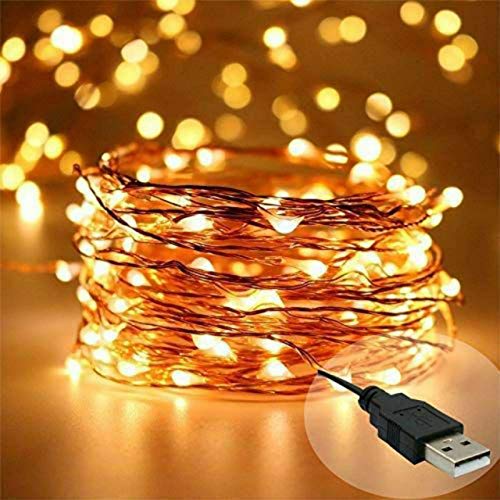 Lexton 10 Meter LED Copper String Light | USB Powered Fairy Lights | Warm White Decorative Lights for Diwali, Festival, Home, Balcony & Outdoor Decora