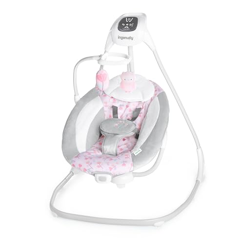 Ingenuity SimpleComfort Lightweight Compact 6-Speed Multi-Direction Baby Swing, Vibrations &amp; Nature Sounds, 0-9 Mont