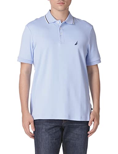 Nautica Men's Classic Fit Short Sleeve Dual Tipped Collar Polo Shirt Shirt, -Noon Blue, X-Large