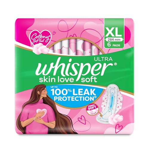 Ultra Skin Love Soft Sanitary Pads for Women, XL 6 Pads, Cottony Soft Feel, Upto 100% Leak* Protection, Disposable Wrapper, Locks Odour & Wetness (Pro