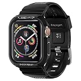 Spigen Apple Watch 45mm | 44mm 一体型 バンド ケース 【 Apple Watch 9 / 8 / 7 / SE2 / SE / 6 / 5 / 4 対応 】 カバー 耐衝撃 PC TPU 二重構造 スポーツバンド 落下 衝撃 吸収 耐久性 傷防止 ラギッド・アーマー・プロ 062CS25324 (ブラック)