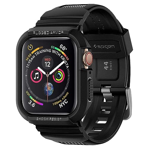 Spigen Rugged Armor Pro Designed for Apple Watch Case with Band Series SE3/9/8/SE2/7/6/SE/5/4 45mm/44mm Protective TPU Cover with Strap - Black