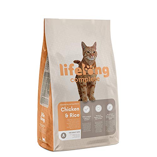 🔥 SELTEN SO GÜNSTIG (-73%) by Amazon Katzenfutter für ausgewachsene Katzen, Fein zubereitetes Trockenfutter mit frischem Huhn und Reis, 3 kg (1er-Pack)(Zuvor eine Marke von Lifelong, gleiches Produkt)
